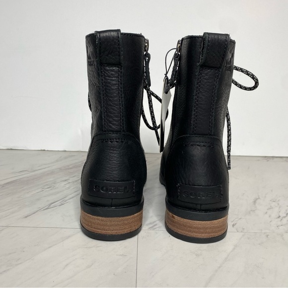 New! Sorel Emelie Black Leather Short Lace Up Boot 8 - Picture 3 of 15